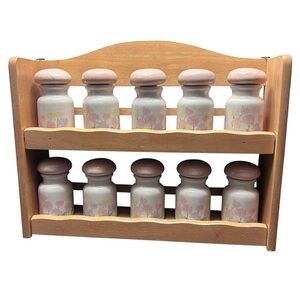 Vintage 90's Era Spice Rack With‎ Ceramic Jars Floral Dusty Rose Kitchen READ